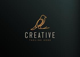 Perching Bird Logo Design Template. Bird Perch on Tree Branch Icon Line Art vector