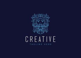 God of Thunder Logo Design Template. Zeus Olympian Icon Line Art Logo Design vector