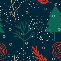 blue christmas background with snow and trees vector