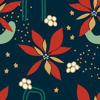 christmas pattern with colorful flowers and stars vector