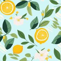 lemon fruit and flower pattern vector
