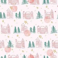 seamless pattern with christmas trees and houses vector
