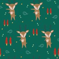christmas pattern with deer and trees vector