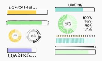 Collection Of Hand Drawn Loading Progress Bars And Indicators vector
