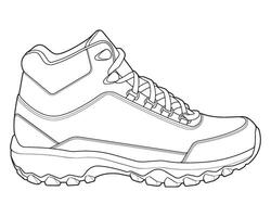 Hiking boots illustration. Outline boots. Side view hiking boots isolated with white background. vector