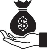 Money bag on the hand icon design vector