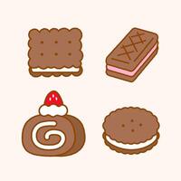 Cute Handdrawn Cookies and Roll Cake Illustration vector
