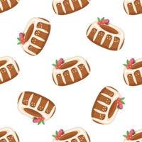 Christmas bundt cake seamless pattern with icing and festive berries illustration vector