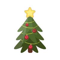 Decorated Christmas tree with star topper and red ornaments illustration vector