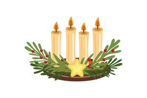 Christmas advent candles with greenery, berries, and star illustration vector