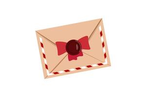 Christmas envelope with red bow and wax seal illustration vector