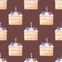 Seamless Pattern of Delicious Birthday Cake Slice with Candle for Celebration vector