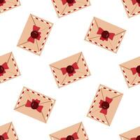 Christmas envelope seamless pattern with red bow and wax seal illustration vector