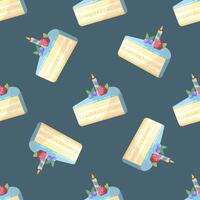 Seamless Pattern of Adorable Birthday Cake Slice with Candle for Celebration vector