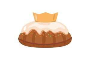 Christmas king cake illustration with crown, icing, and festive sprinkles vector