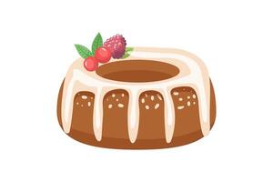 Christmas bundt cake with icing and festive berries illustration vector