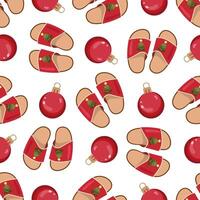 Christmas slippers seamless pattern with red ornaments and festive design vector