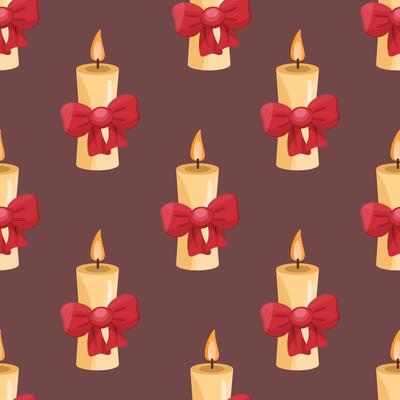 Seamless Pattern of Elegant Candle Design with Red Bow for Festive Celebrations