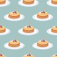 Seamless Pattern of Adorable Pancake Stack with Candle for Baby First Birthday Celebration vector