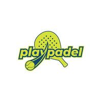 A cheerful padel logo illustration featuring a racket, ball and dynamic moving lines, vector