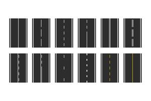 Horizontal road markings set, dividing lines illustration. Traffic laws, roadway signs top view. vector