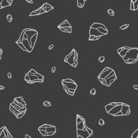 Contour drawing stone on black background. Seamless pattern. vector
