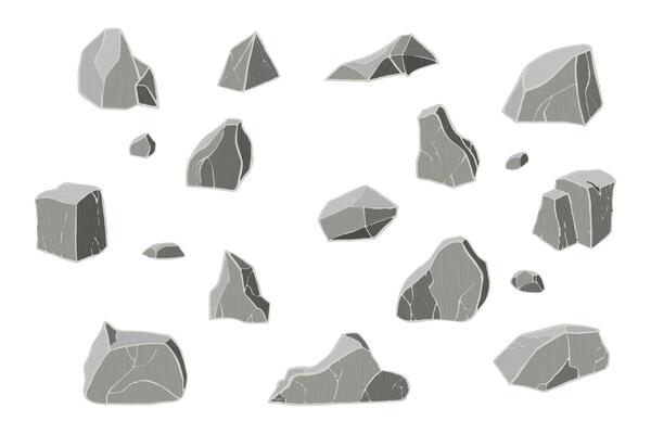 Gray stone set. Different rock blocks.