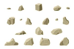 Realistic brown stone set. Different rock blocks. vector