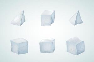 Set of ice cubes and pyramids. 3D design. Winter design. vector