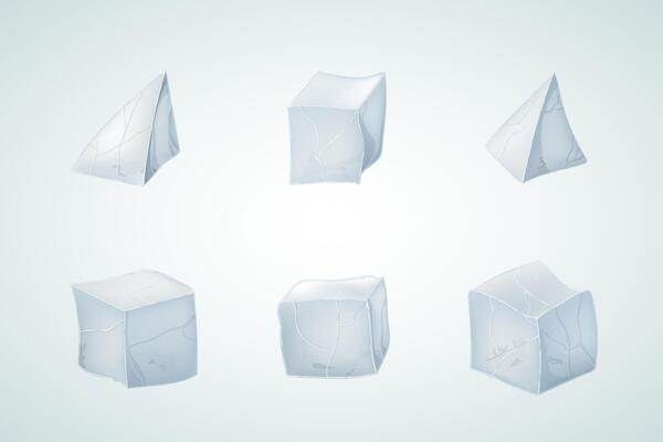 Set of ice cubes and pyramids. 3D design. Winter design.