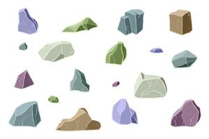 Multicolor stone set. Different rock blocks. vector