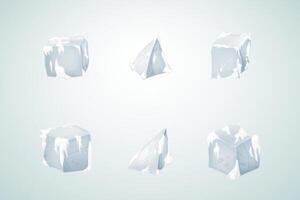 Set of ice and snow cubes and pyramids. 3D design. Winter design. vector