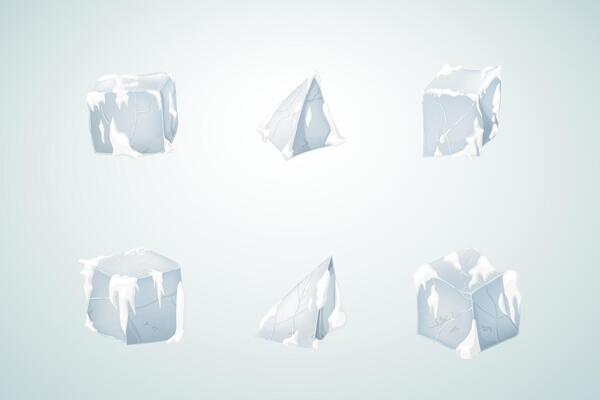 Set of ice and snow cubes and pyramids. 3D design. Winter design.
