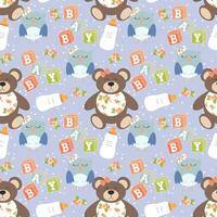 a pattern with a teddy bear for baby boy vector