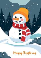snowman with christmas tree christmas card design vector