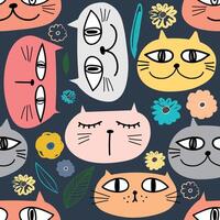 pattern with colorful cats doodle vector