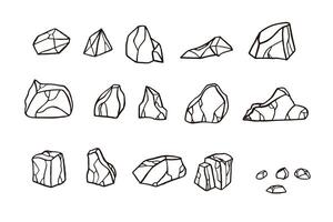 Outline sketch stone set. Different rock blocks. vector