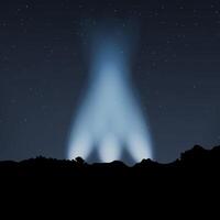 The spotlights are shining. The night sky over the dark forest. vector