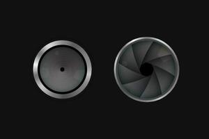 The shutter and lens of the camera. Photographic diaphragm. vector