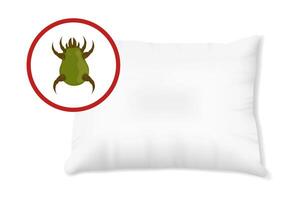 Green dust mite on pillow. Microscopic dangerous insect causes asthma, allergy, infection and dermatitis. vector