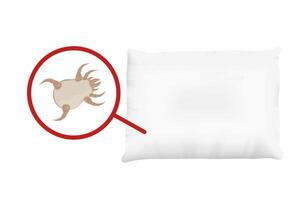 White dust mite on pillow. Microscopic dangerous insect causes asthma, allergy, infection and dermatitis. vector