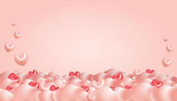 Happy Valentine day. 3D clouds with hearts on the bottom of template. Voucher, certificate, party, celebration concept on february the 14. vector