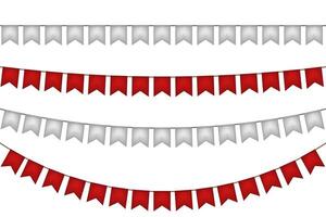 Flag garland for event. Red and white decoration. vector