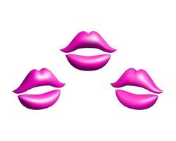 3d pink abstract lips set illustration design. Attractive mouth, lipstick, makeup, make up. vector