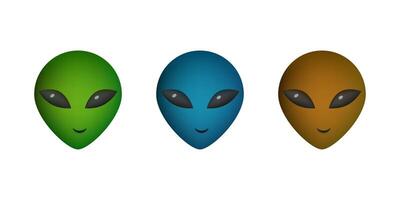 Alien faces set on white background. Futuristic character head. vector