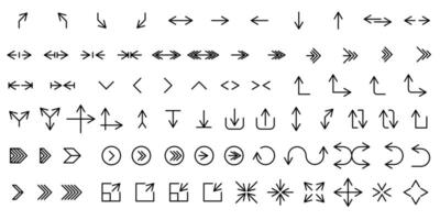 Big icon set with arrows. Collection of pointer signs. Cursor button, abstract pictogram and navigation symbols. vector