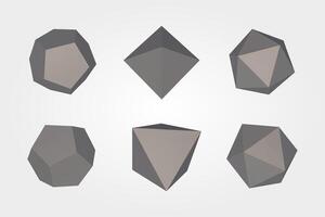 3D pyramids and pentagons set. Realistic gray figures, geometry design. vector