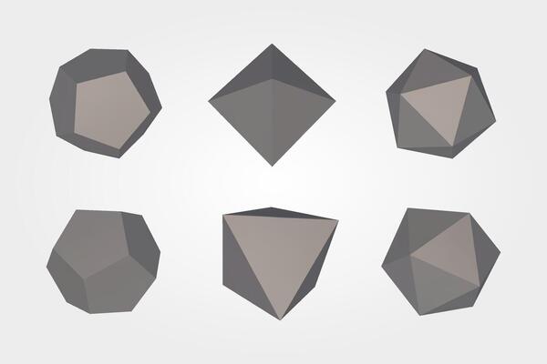 3D pyramids and pentagons set. Realistic gray figures, geometry design.