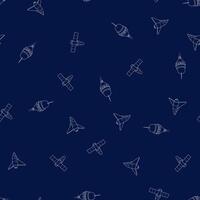 Rocket, shuttle and spaceship. Galaxy seamless pattern background. vector