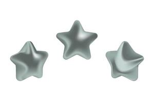 Three silver 3D star icons. Mobile, web, rank or win symbols set. vector